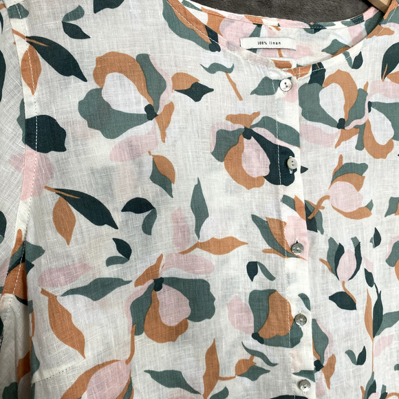 Rachel Zoe Womens Linen Button Up Top Size 1X Roll Tab Sleeves Artsy Office Boho - Picture 2 of 9